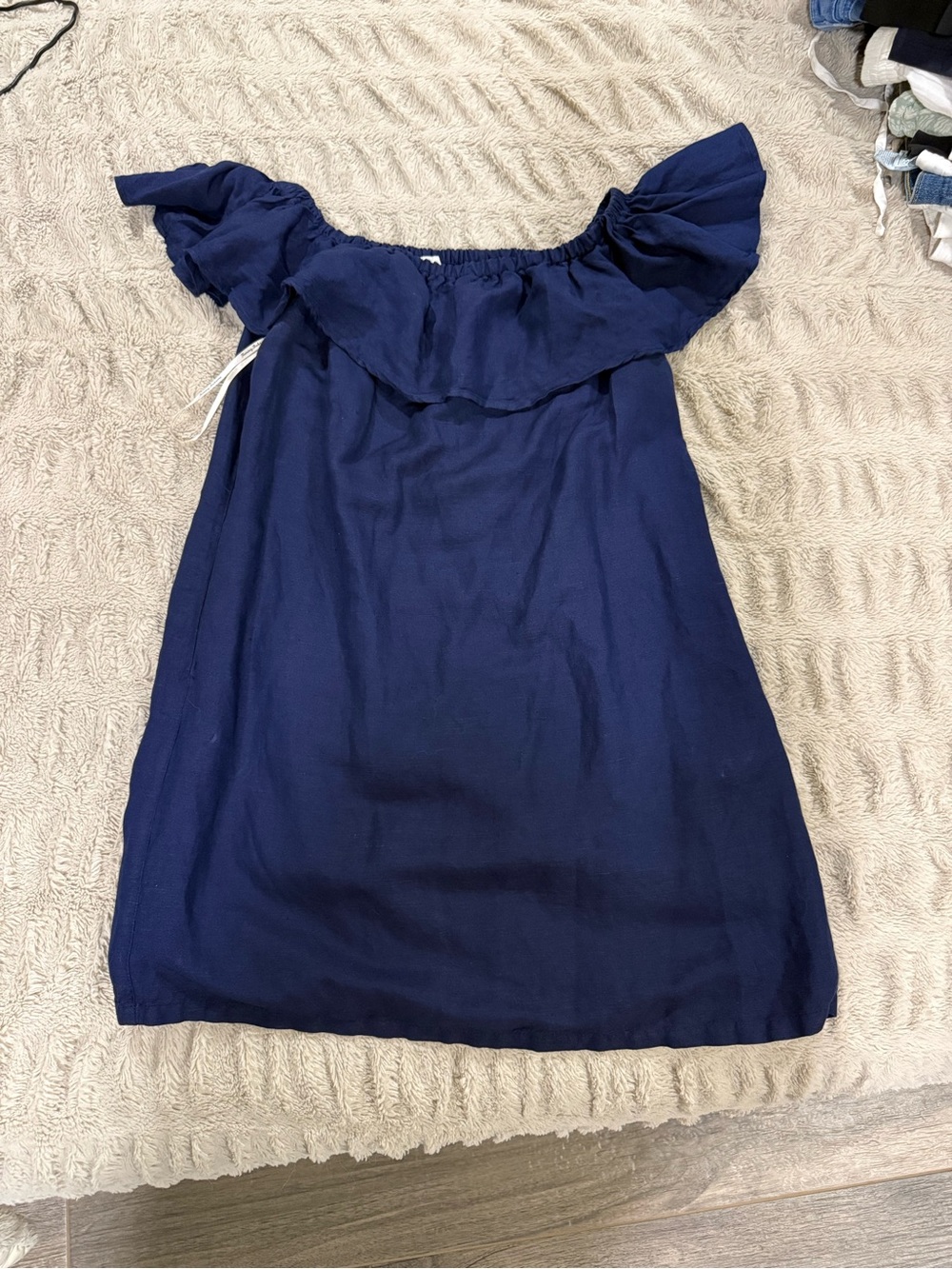 Tommy Bahama Navy Off-Shoulder Ruffle Tunic